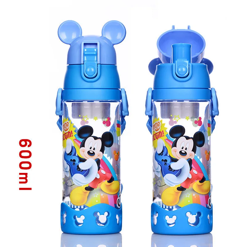 Blue Mickey-600ml Дисней 500 мл 600 мл прямая Питьевая принцесса Винни автомобили пластмассы Тур бутылка для воды дети с веревкой - Цвет: Blue Mickey-600ml