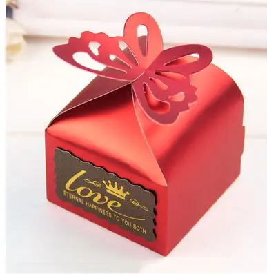 Red LOve 100 шт, свадебные подарочные коробки для конфет с бабочкой, вечерние, фиолетовые - Цвет: Red LOve