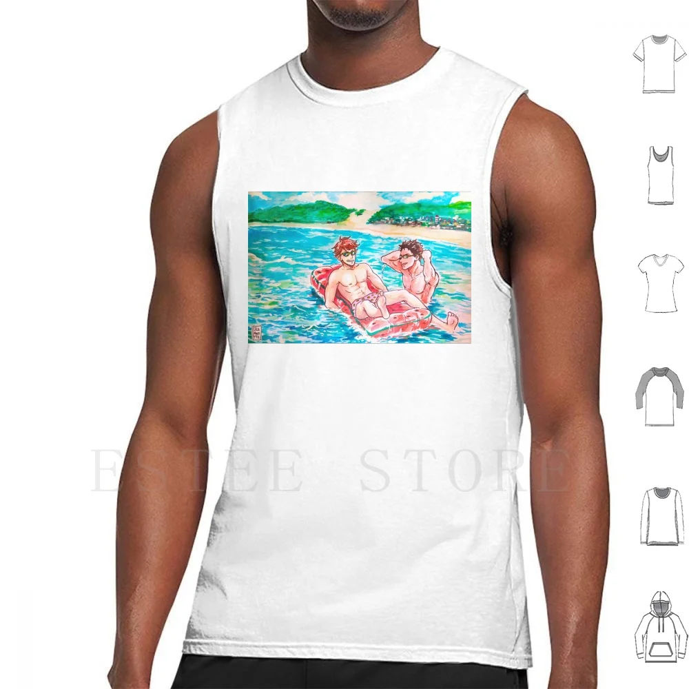 

Summer Watercolor Tank Tops Vest Cotton Iwaoi Haikyuu Beach Watercolor Iwaizumi Oikawa