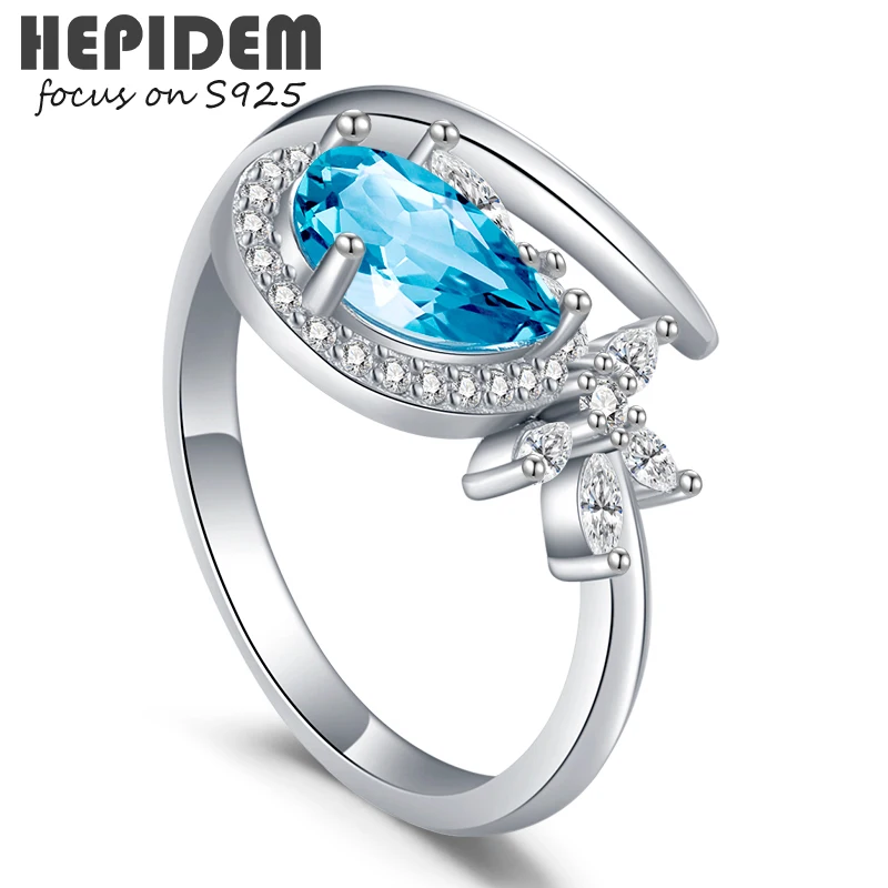 

HEPIDEM 100% Topaz Sterling Silver Rings for Women 925 Silver 2022 Trend Blue Stone Gem Gemstones S925 Gift Fine Jewelry 7005