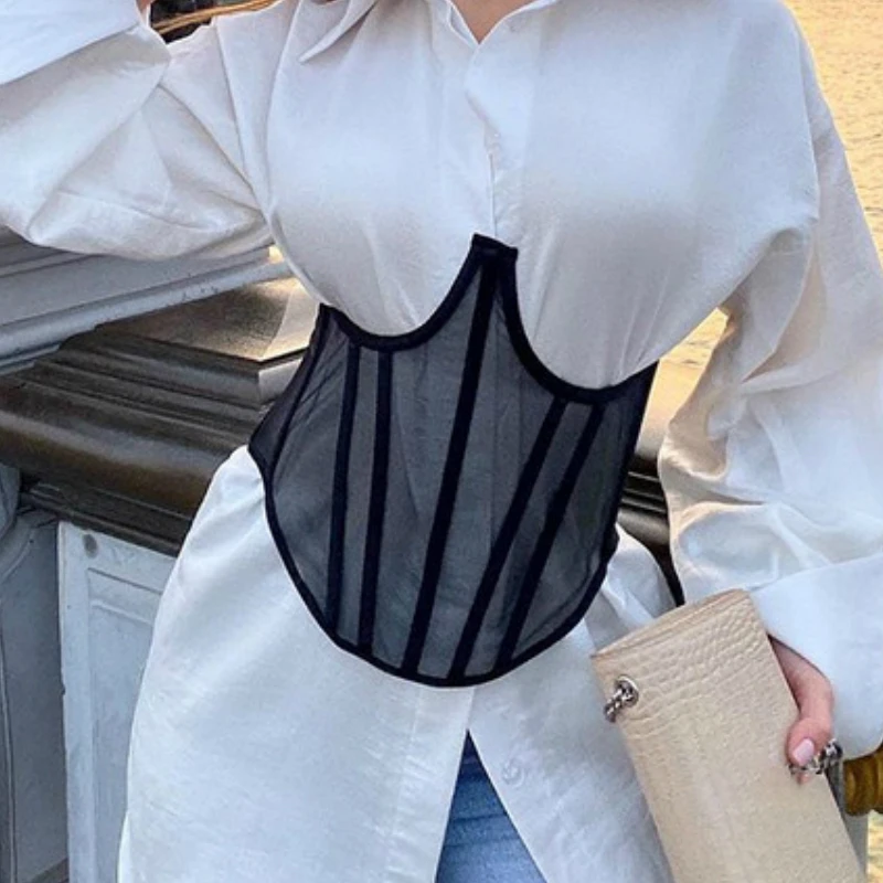 

Women Fashion Sexy Slimming Back Lace-up Bandage Corset Tops Sexy Ladies Patchwork Mesh Lingerie Bustier Top Casual Street