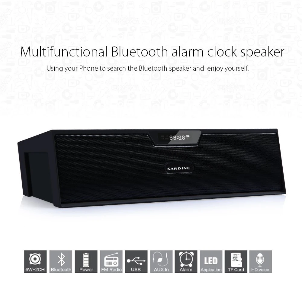 Sardine SDY-019 беспроводной Bluetooth динамик fm-радио 10 Вт портативный стерео сабвуфер Hi-Fi динамик s плеер с sd-картой