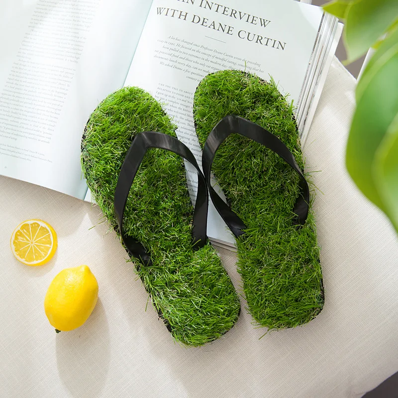 

New Couples Funny Slippers Simulation Grass Flip Flops Lawn Slides Fashion Men Women House Slippers Flats Comfortable Shoes