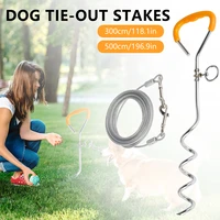 heavy duty dog puppy tie out stake pet leash anchor stake extension wire cable spiral ground spike for outdoors yard camping