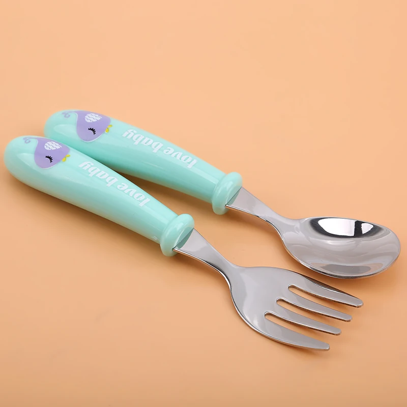 

Baby Gadget Tableware Set Children Utensil Stainless Steel Toddler Dinnerware Cutlery Cartoon Infant Food Feeding Spoon Forks