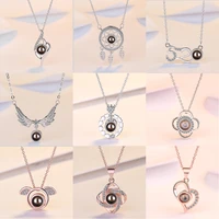 dream catcher love heart pendants necklace for women korean fashion neck jewelry zircon wing projection sweater chain necklace