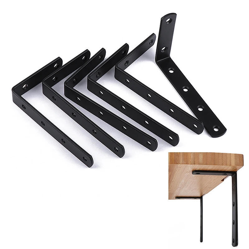 

2-12pcs Left Steel Thickened Black L-shaped Right Angle Bracket 90 Degree White Shelf Bracket Connector Iron Angle Code Hardware