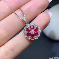 kjjeaxcmy fine jewelry 925 sterling silver inlaid natural ruby womens elegant classic flower gem pendant support detection