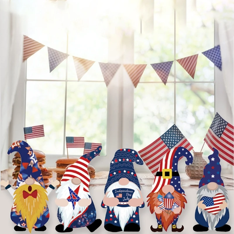 

5 Pcs Patriotic Gnomes Yard Signs with Stake 4th of July Independence Day Outdoor Decoration Cartoon Sculpture Creative