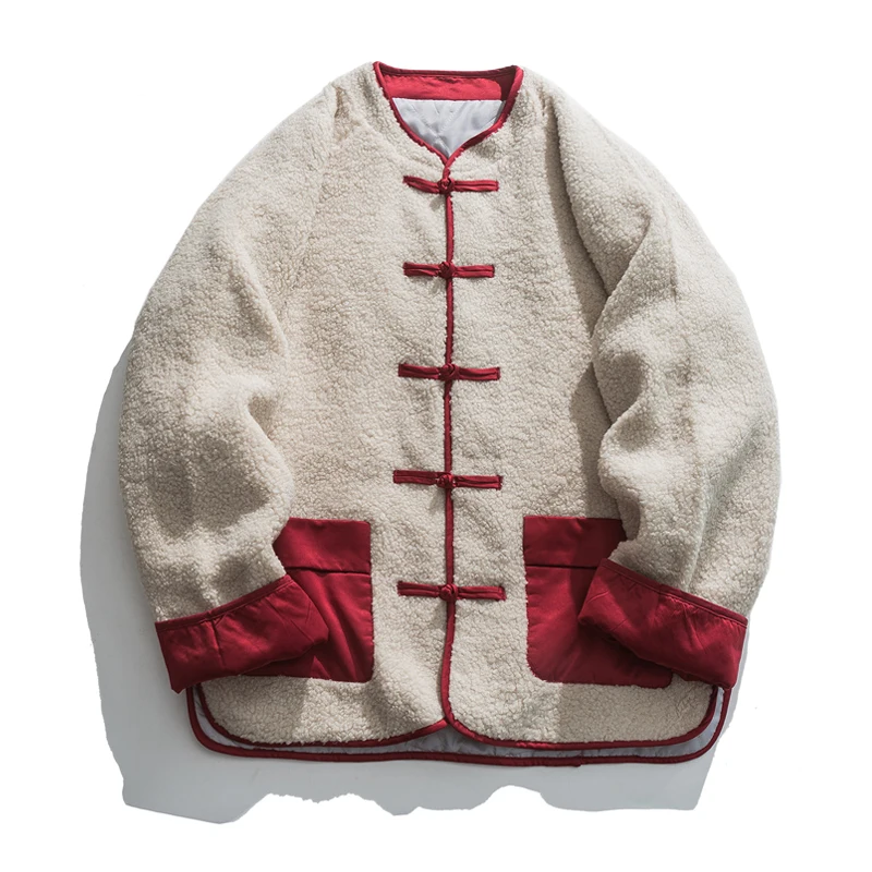 HFYF Chinese Style Loose Oversized Cashmere Coat Cloak Thick Cotton Jacket