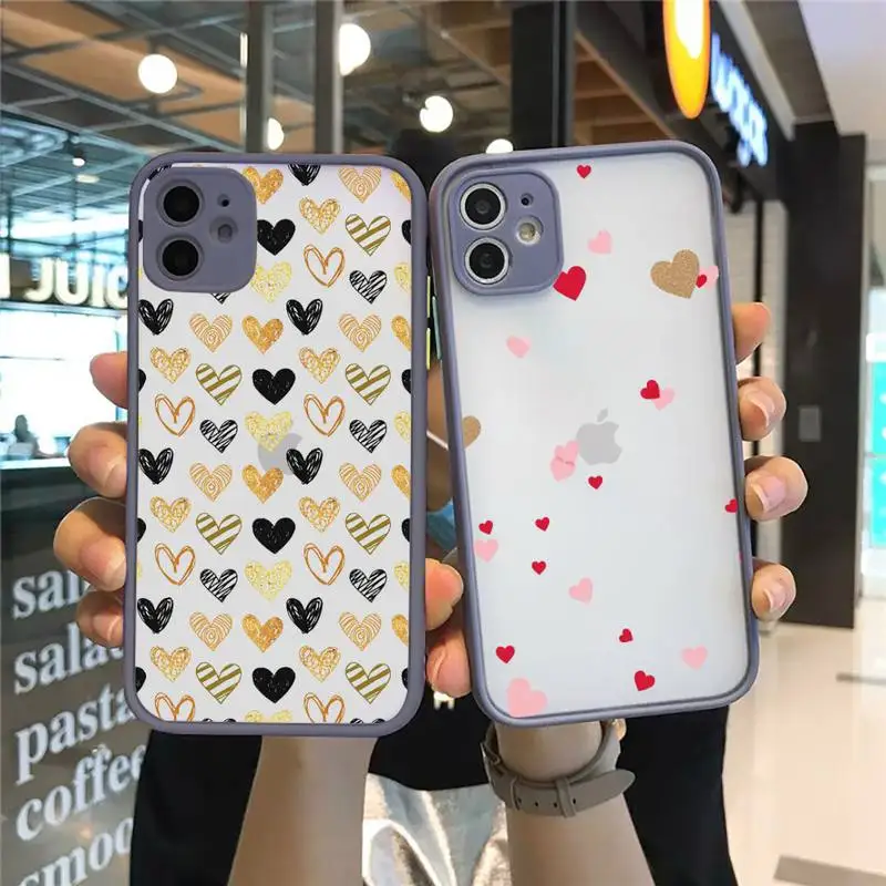 

Romantic Lovely Love Heart Phone Case Matte Transparent for iPhone 7 8 11 12 s mini pro X XS XR MAX Plus cover funda