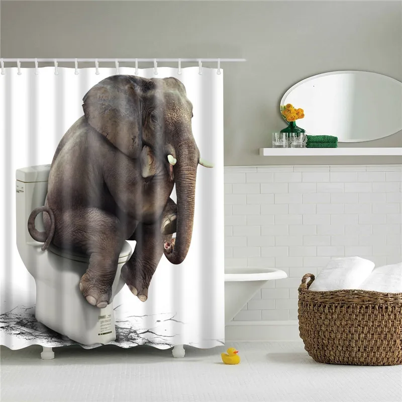 Animals Elephant Shower Curtains Pattern Bathroom Curtain Set Nordic Polyester Bath Screens Waterproof With Hooks