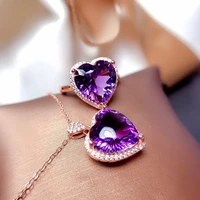 new temperament oval amethyst pendant necklaces for women korean style exquisite fashion heart shaped open rings necklaces set