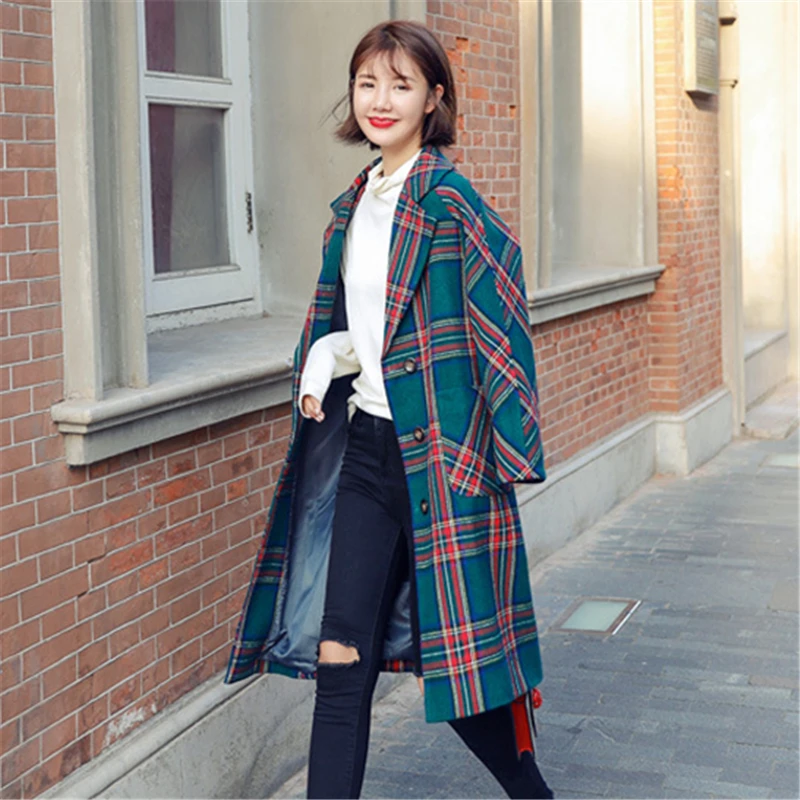 Woolen Coat Female Autumn And Winter New 2018 Plaid In The Long Section Of Large Size Was Thin H0289|Женские пальто| |
