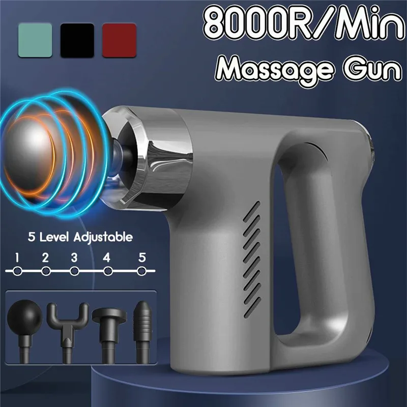 

Muscle Massage Gun 5 Gears Button Control Pain Relief Sport Massage Machine Relax Body Slimming Massager Fascia With 4 Heads