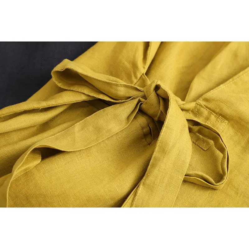 Женский жакет из хлопка и льна свободный блейзер с длинным рукавом шнуровкой в