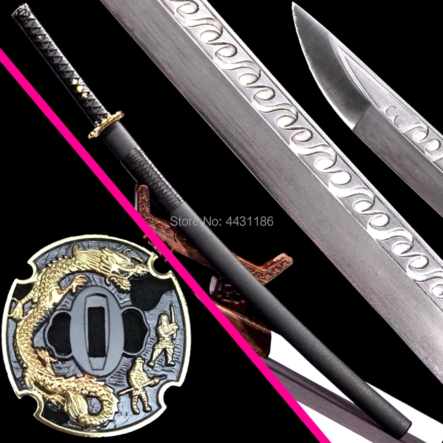 Черный боевой нож самурая ручной работы меч твердый пружинный стальной острый