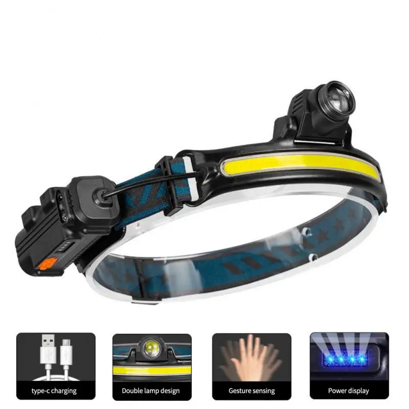 

Portable Mini Powerful LED Headlamp XPE+COB USB Rechargeable Headlight Built-in Battery Waterproof Head Torch Head Lamp