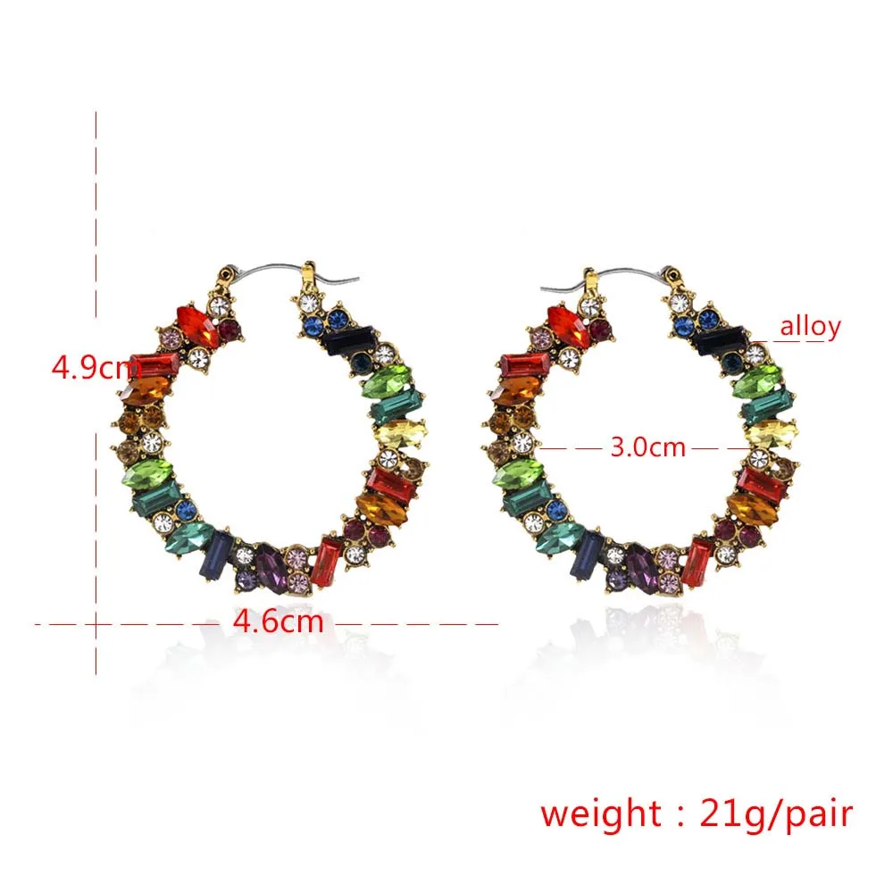 

OUREX 2021 New Fashion Colorful Crystal Hoop Earrings Simple Design Rhinestone Earrings for Women Girl Party Jewelry Wholesale