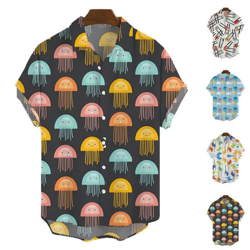 

Mens Summer Short Sleeve Shirt Baggy Printed Beach Blouse Casual Tops Holiday