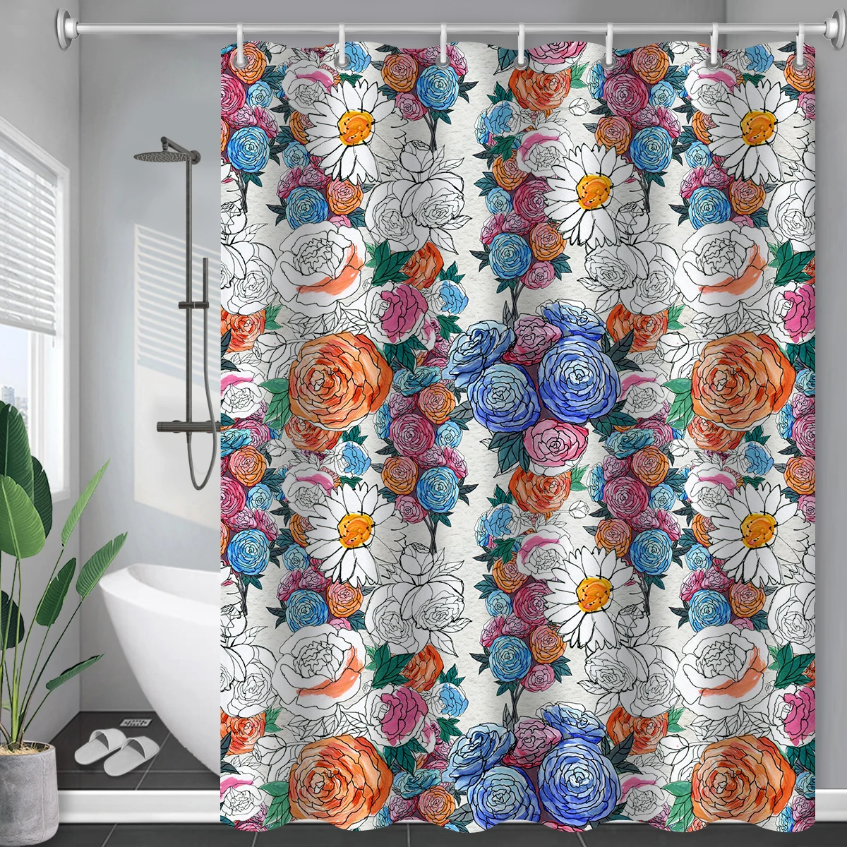 Cortina de Chuveiro Flor do Banheiro Durável à Prova Tecido com Ganchos Banho e Além Neasow Boho Floral Longo Impresso Dfabric Água Cortina Cama