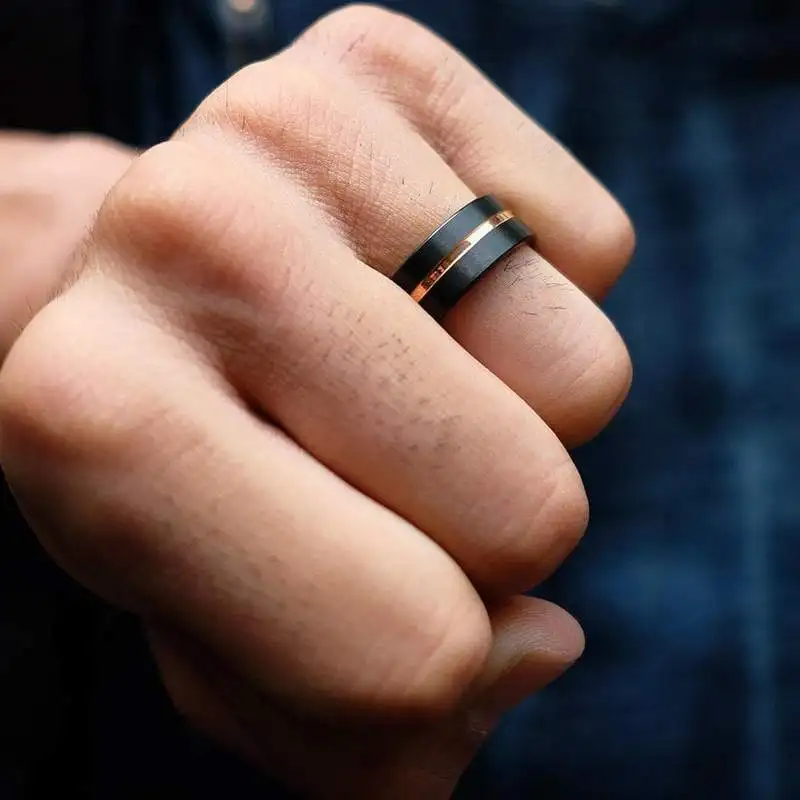 

Fashion 8MM Men's Black Tungsten Carbide Ring Red Blue Groove Beveled Edge Engagement Ring Wedding Anniversary Jewelry For Men