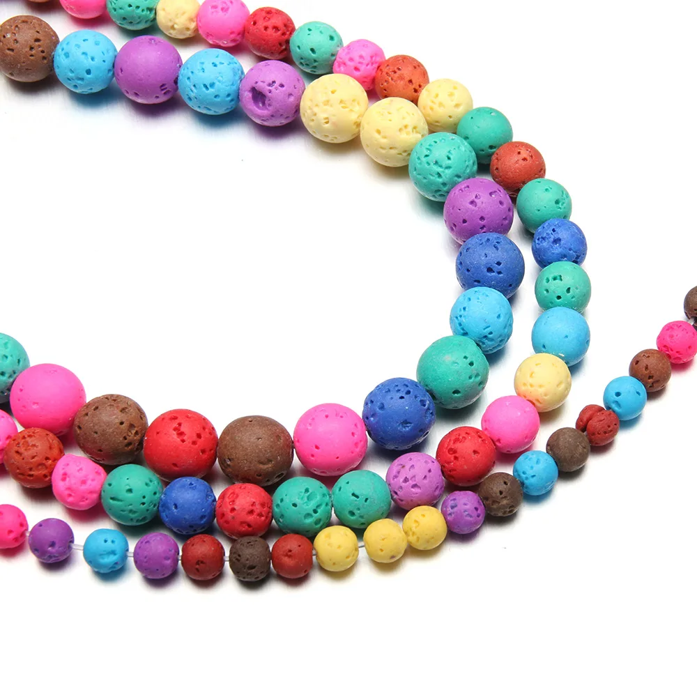 

Natural Stone Multicolor Lava Volcanic Stone Beaded Round shape Loose Bead For jewelry making DIY necklace bracelet accessories