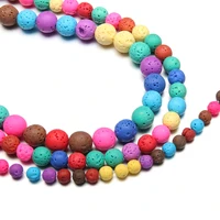 natural stone multicolor lava volcanic stone beaded round shape loose bead for jewelry making diy necklace bracelet accessories