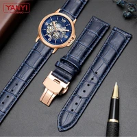 genuine leather bracelet dark blue color watch strap butterfly clasp watchband sized in 16mm 18mm 20mm 21 22mm 23mm watch band
