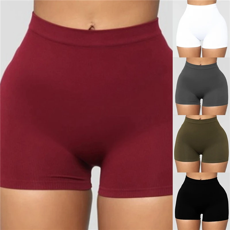 

Summer Hot Women Casual High Elastic Waist Tight Fitness Slim Skinny Dancing Shorts Solid Color Female Girl Exercise Shorts