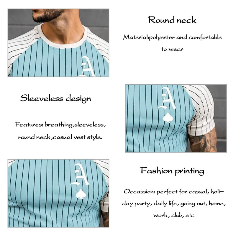 

T Shirt for Men Stripped Tshirt Summer Men Clothing Streetwear Round Neck Shirt Fashion Poker Print Short Sleeve T-shirts Tops