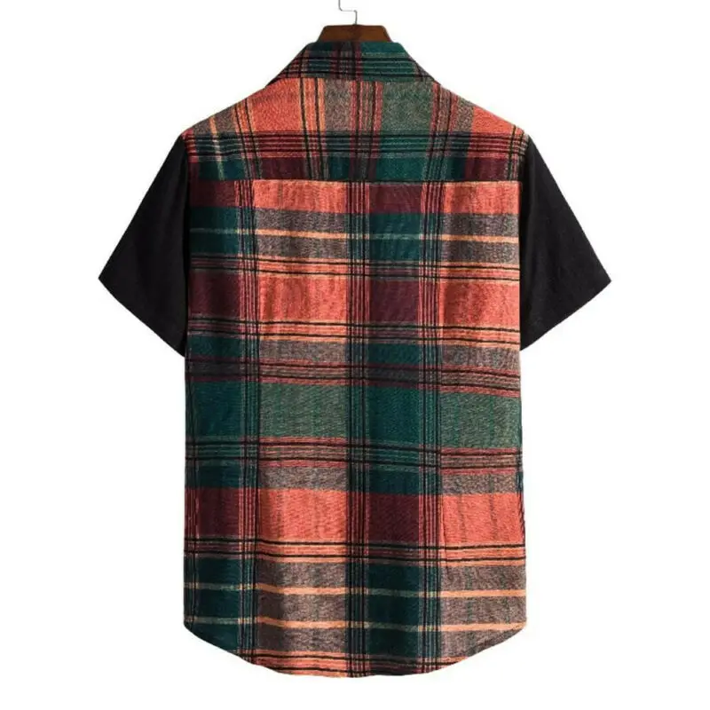 

Mens Summer Short Sleeve Plaid Retro T Shirts Business Casual Loose Blouse Tops