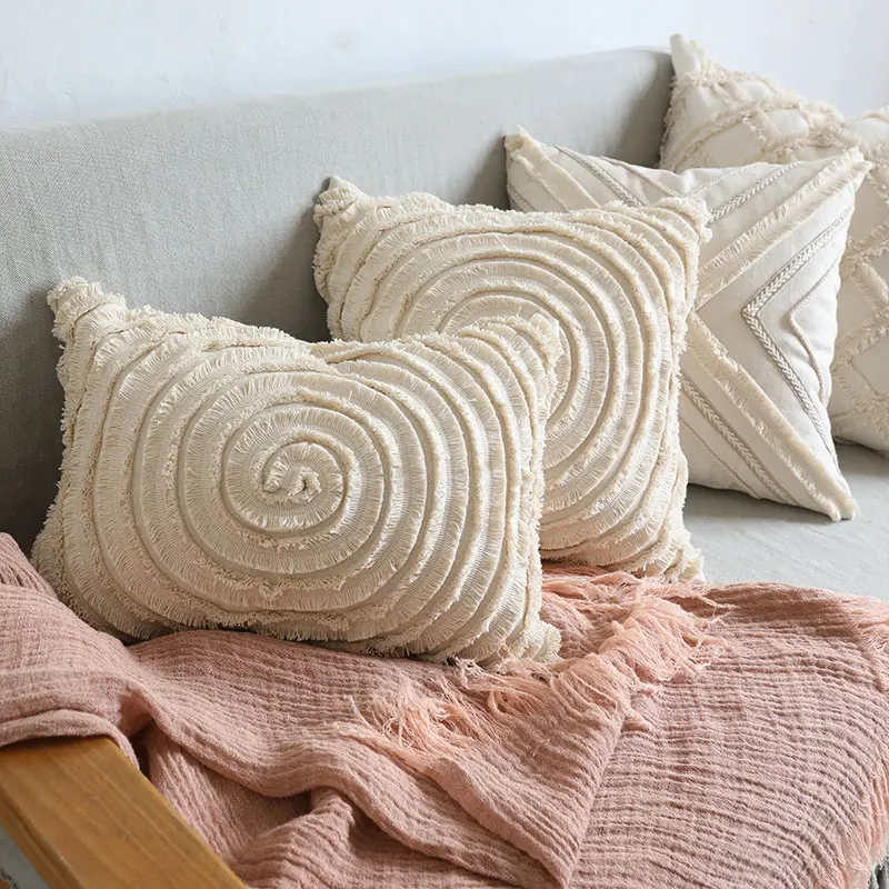 

Simple Natural Paisley Boho Raw White Cushion Cover Cotton Boho Sofa Bedroom Square Pillow Cover 45X45cm