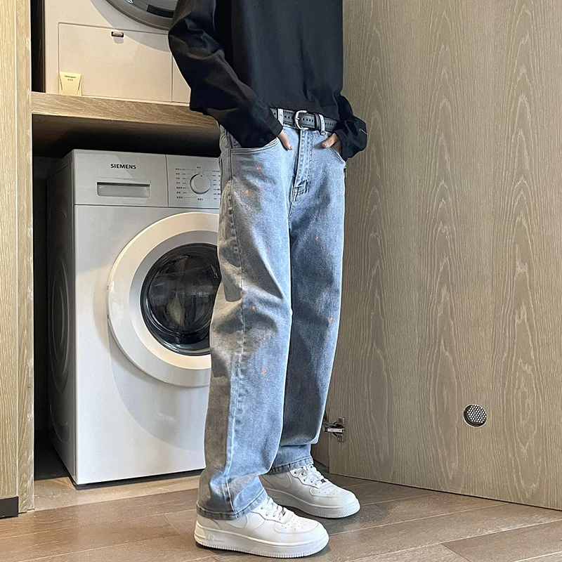 Splash Ink Blue/Black Jeans Men Fashion Stretch Casual Baggy Jeans Men Streetwear Loose Hip Hop Straight Denim Pants Mens M-3XL