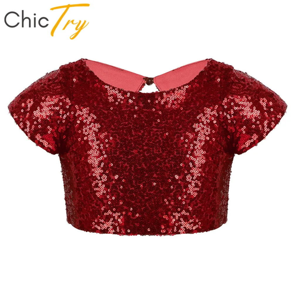 ChicTry/Детская блестящая Кепка с блестками для девочек Короткие топы рукавами дня