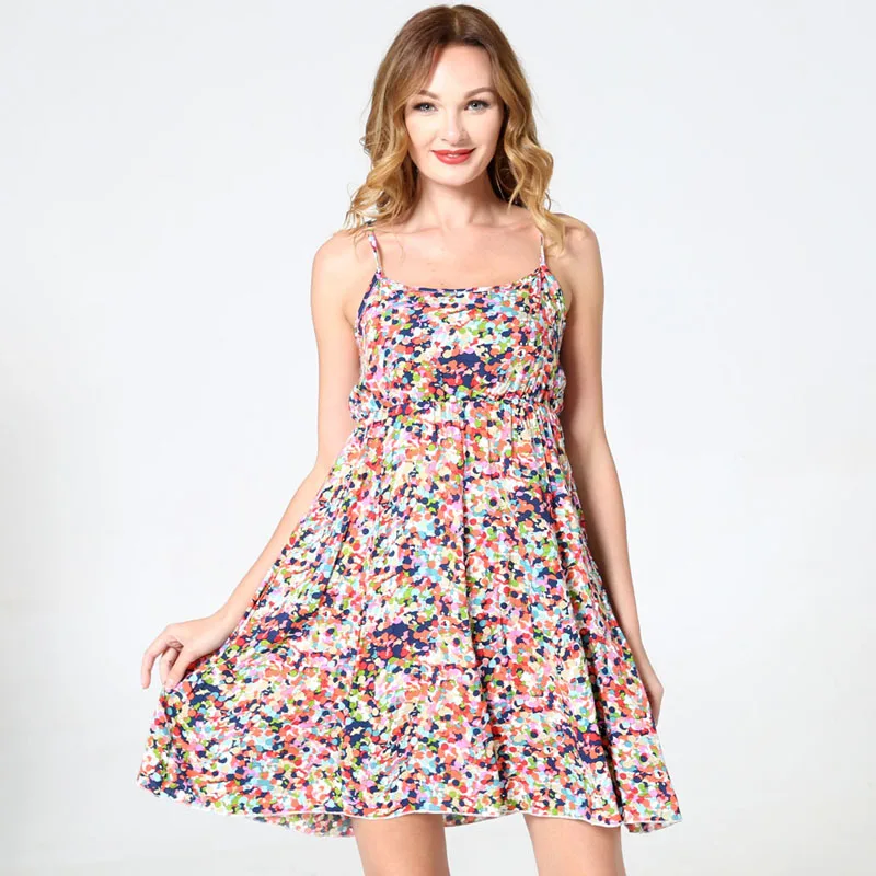 

Short Dress Women Spaghetti Strap Sleeveless Summer Dress Bohemia 2021 Vestidos Sundress Woman Dress Casual Clothes
