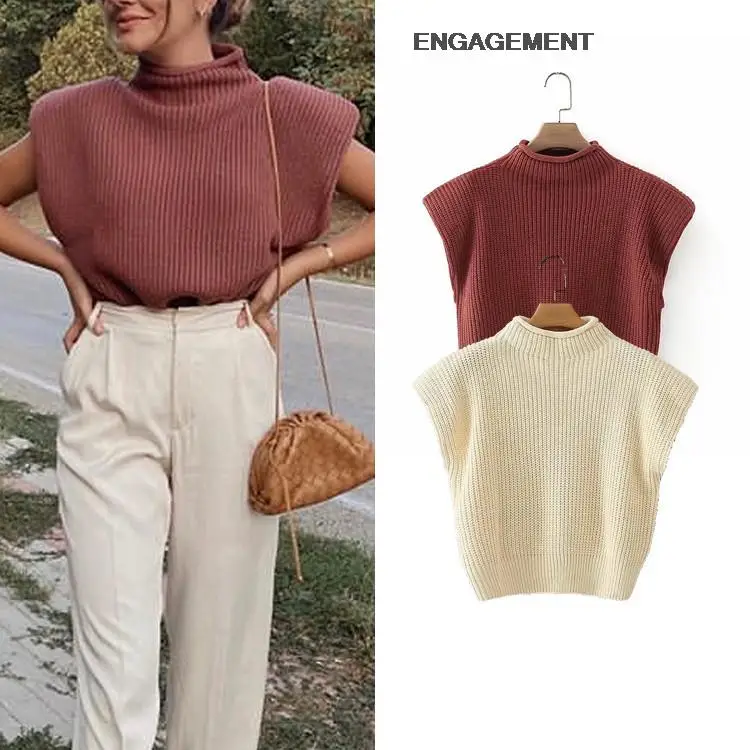 

ENGAGEMENT za 2021 female Internet celebrity bloggers shoulder pads sleeveless sweater autumn winter women top loose sweater