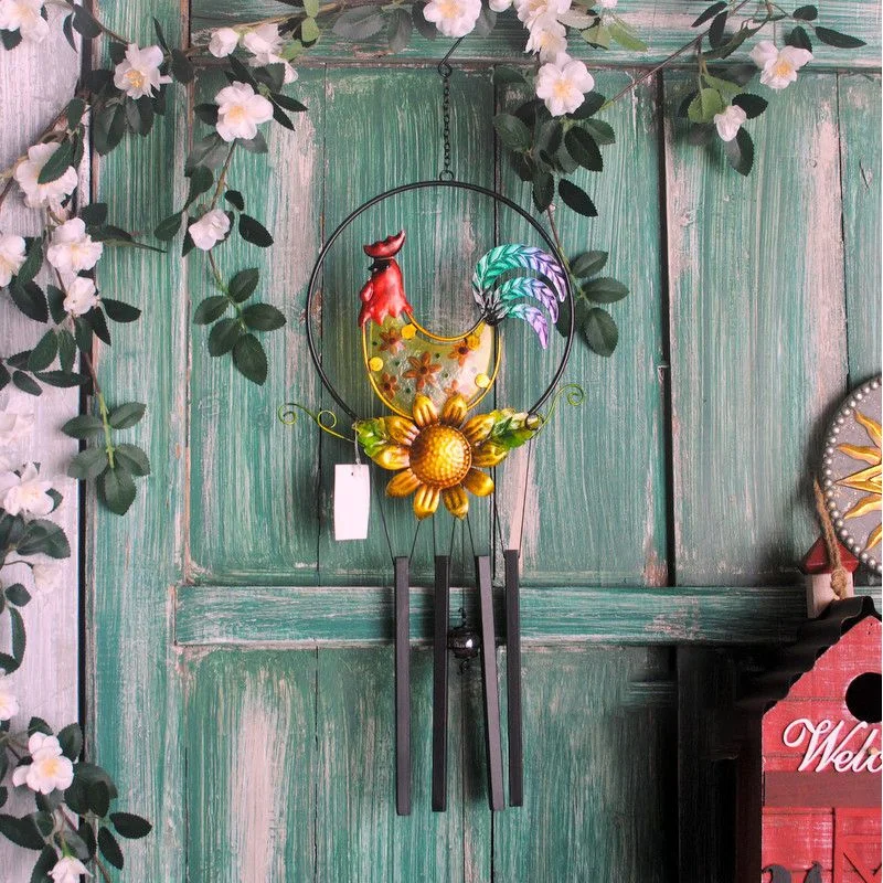 

Hand-painted glass wrought iron color glass rooster garden courtyard balcony home decoration ornaments wind chimes ornaments