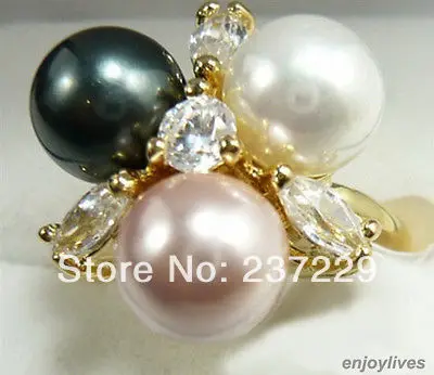 Оптовая цена ^^^ черное белое розовое жемчужное Золотое кольцо с кристаллами