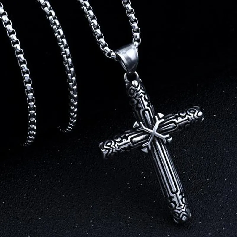 

HNSP Vintage Punk Cross Pendant Chain Necklace For Men Male Gift Wholesale