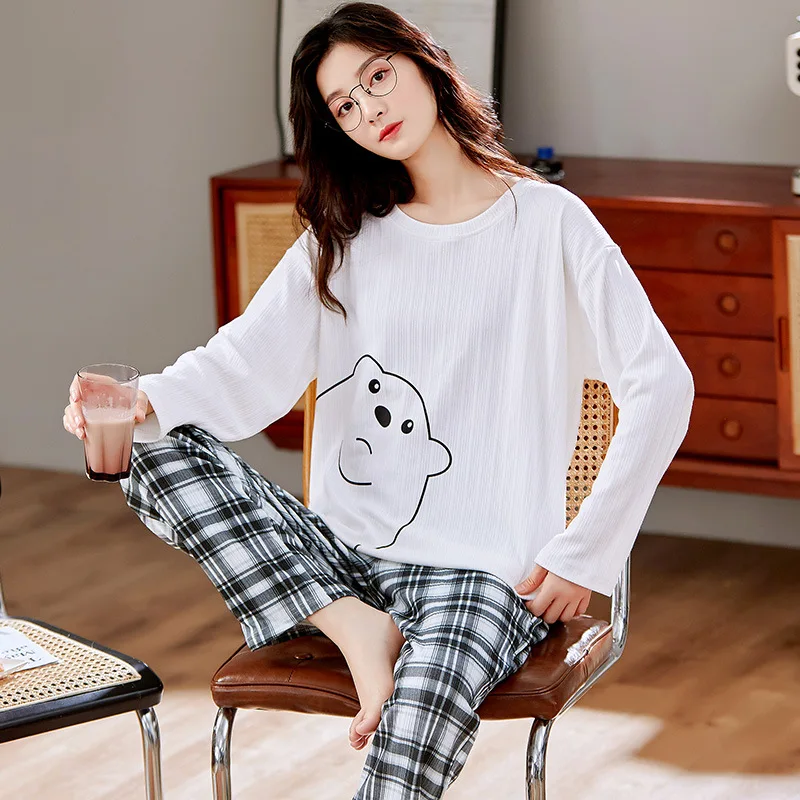 New Style Pajamas Ladies Autumn Winter Long-sleeved Pure Cotton Kawaii Cute Cartoon Sleepwear Suits Can Be Worn As Home Suits