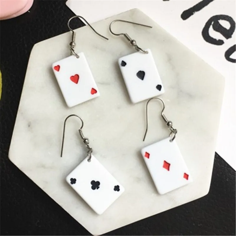 Креативные висячие серьги с игральными картами 4 стиля полимерные пластиковые