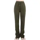 Осенние женские плиссированные брюки с высокой талией на шнуровке, повседневные эластичные штаны с ворсом, уличная одежда, однотонные спортивные брюки в стиле хип-хоп