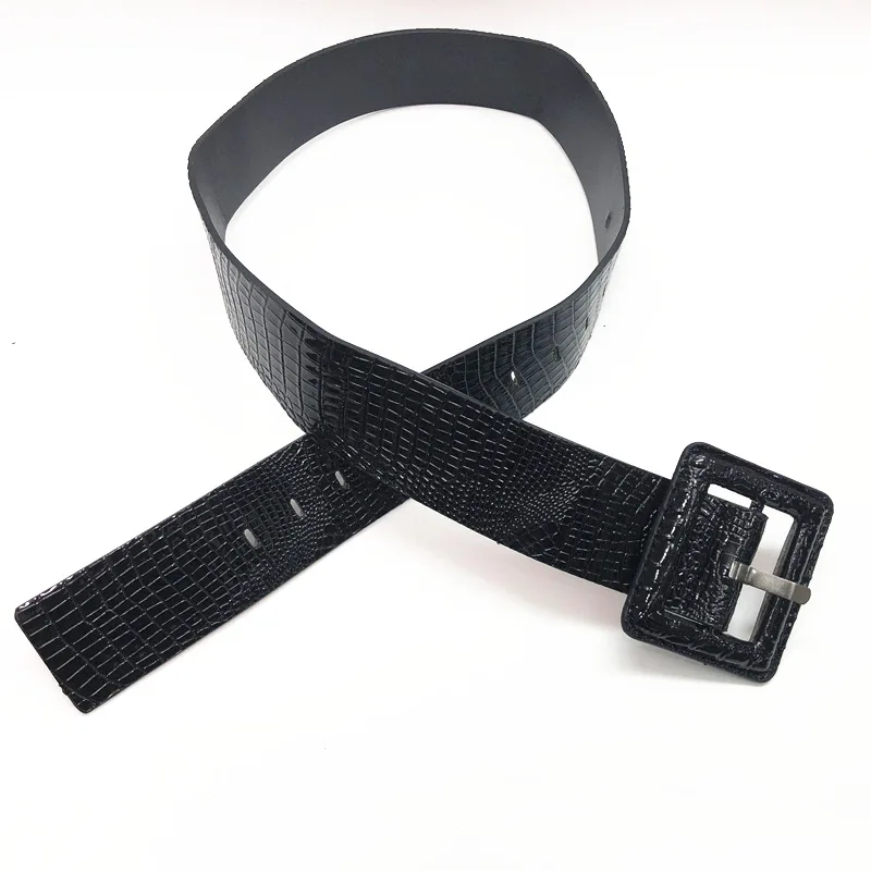 Новое поступление 2020 Модный женский ремень из крокодиловой кожи черный широкий с