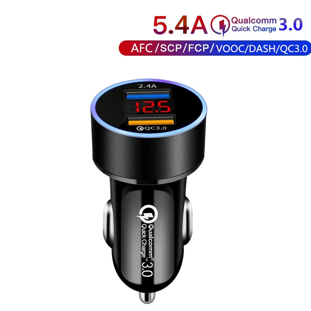 Автомобильное зарядное устройство с двумя USB портами Цифровое со светодиодным
