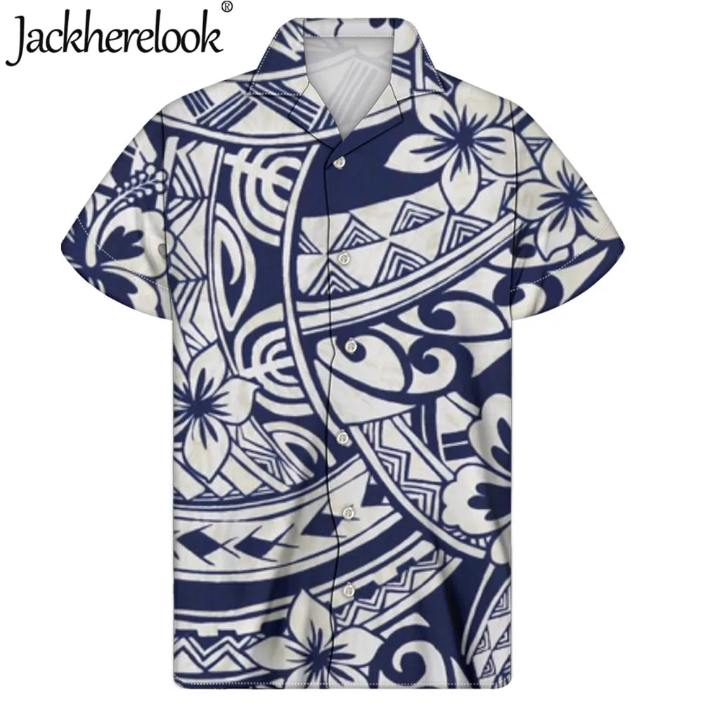 

Jackherelook Summer Hawaiian Shirt Men Polynesian Tribal Loose Short Sleeve Casual Buttons Top Hip Hop Male Shirts Camisa Hombre