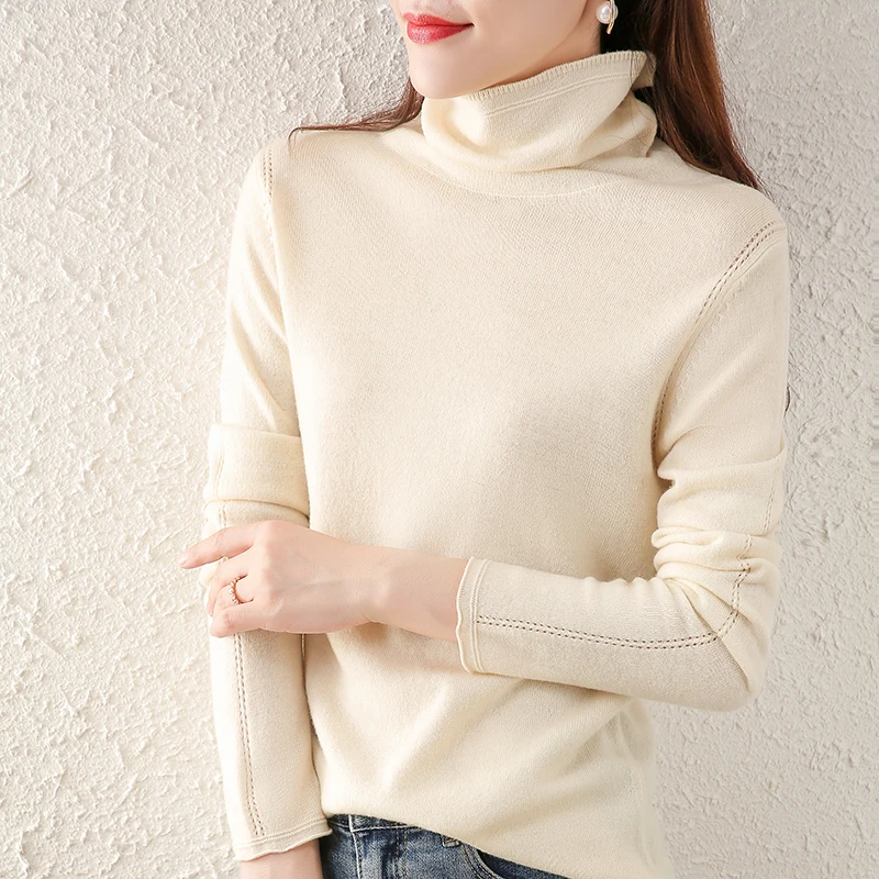 

Fall/winter new style pure wool turtleneck sweater Slim pure color pullover simple inside with ladies bottoming shirt