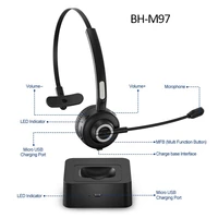 bh m97 pro wireless trucker headset bluetooth5 ear phone w noise canceling mic charging base usb computer headphones office pc