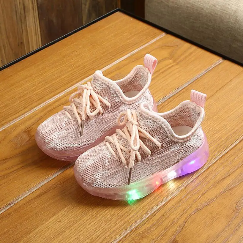 

Child Sport Shoes Spring Luminous Fashion Breathable Kids Boys Net Shoes Girls Anti-Slippery Sneakers With Light Running Shoes