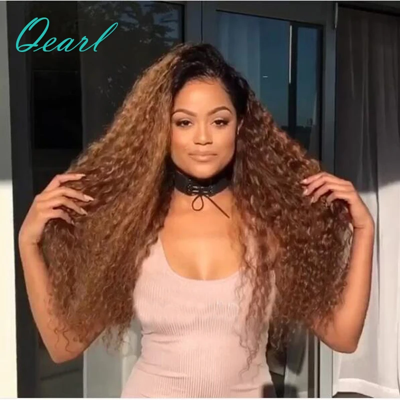 Парики из натуральных волос на кружеве Омбре кудрявые бразильские волосы remy